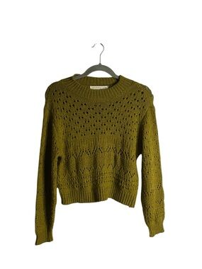 Saltwater Luxe Women's Olive Crochet Knit Crewneck Crop Sweater